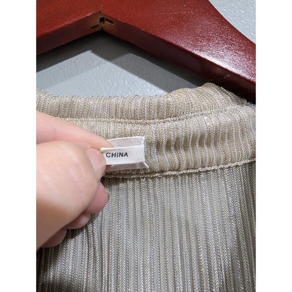 Good American Women Gold Metallic Long-Sleeved Sheer Button Up Tunic Blouse Sz 4 - Picture 8 of 16